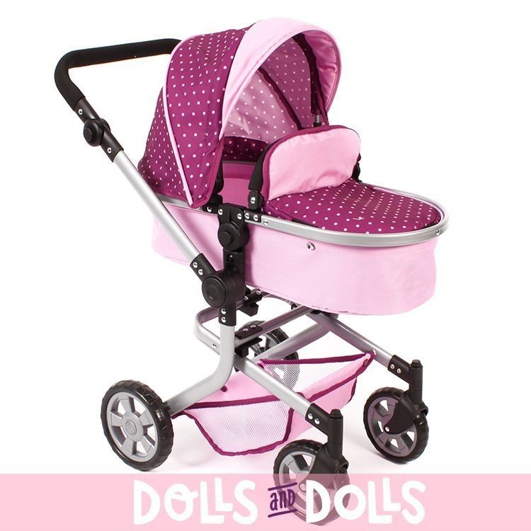 Landau Mika 74,5 cm transformable en poussette pour poupée - Bayer Chic 2000 - Pois rose framboise