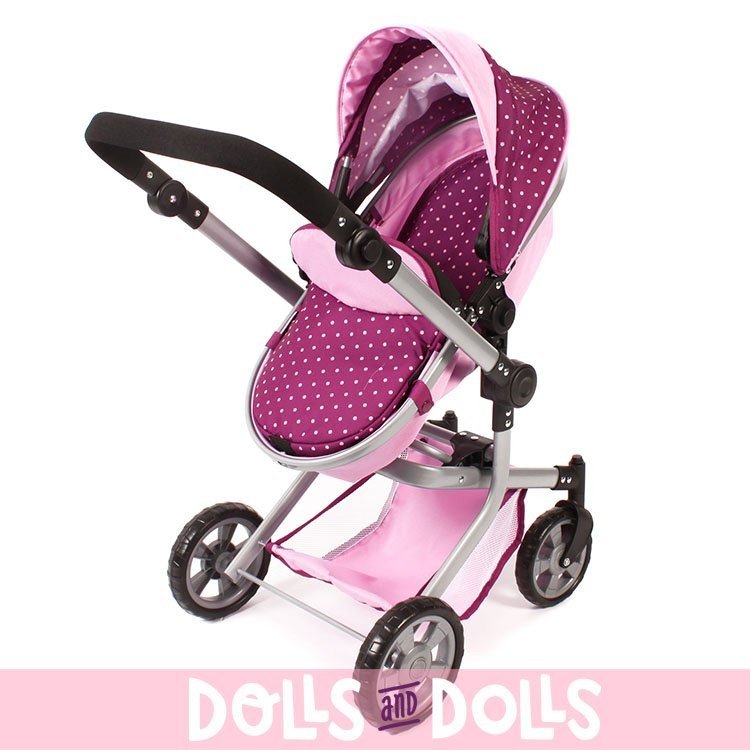Landau Mika 74,5 cm transformable en poussette pour poupée - Bayer Chic 2000 - Pois rose framboise