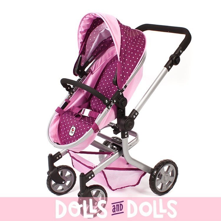 Landau Mika 74,5 cm transformable en poussette pour poupée - Bayer Chic 2000 - Pois rose framboise