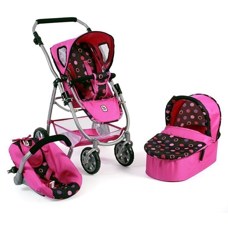 Emotion 3 en 1 landau de poupée 77 cm - Combinaison chaise, nacelle et siège auto - Bayer Chic 2000 - Pinky Balls