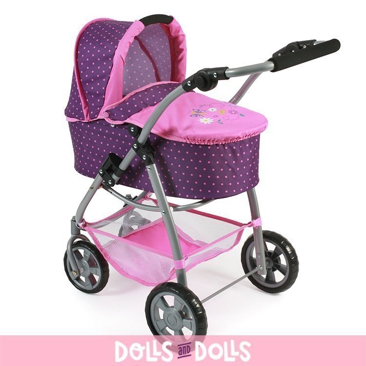Emotion 3 en 1 landau de poupée 77 cm - Combinaison chaise, nacelle et siège auto - Bayer Chic 2000 - Dots Purple Pink