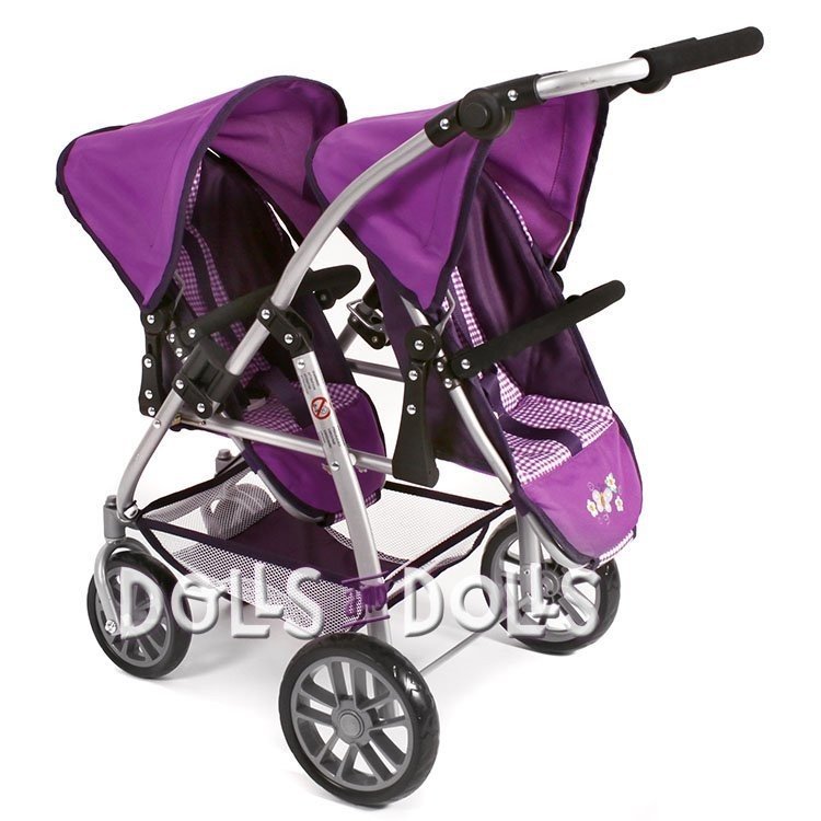 Poussette Vario twin 79 cm pour poupées - Bayer Chic 2000 - Damier violet avec papillons