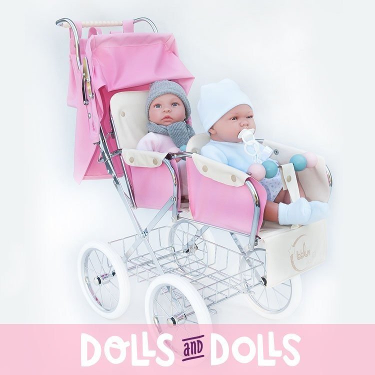 Poussette jumelle de poupée Big Bebelux 77 cm - Rose