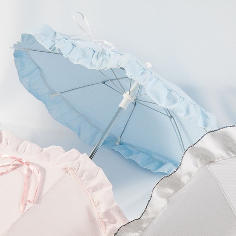 Parasol pour landau-poussette poupée Bebelux - Piqué bleu clair