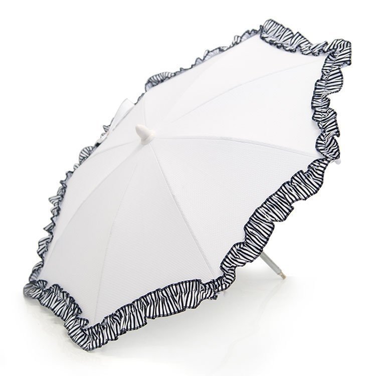 Parasol pour landau-poussette de poupée Bebelux - Piqué blanc avec garniture marine
