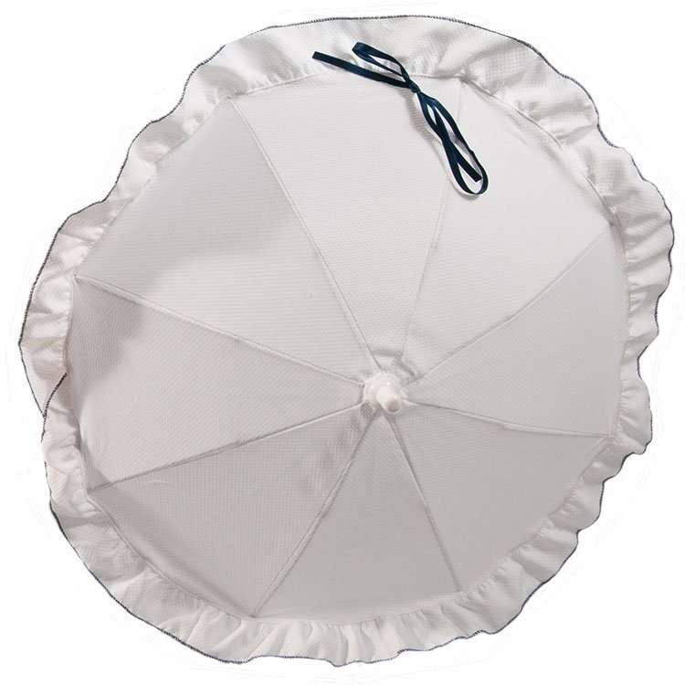 Parasol pour landau-poussette poupée Bebelux - Piqué blanc avec garniture marine