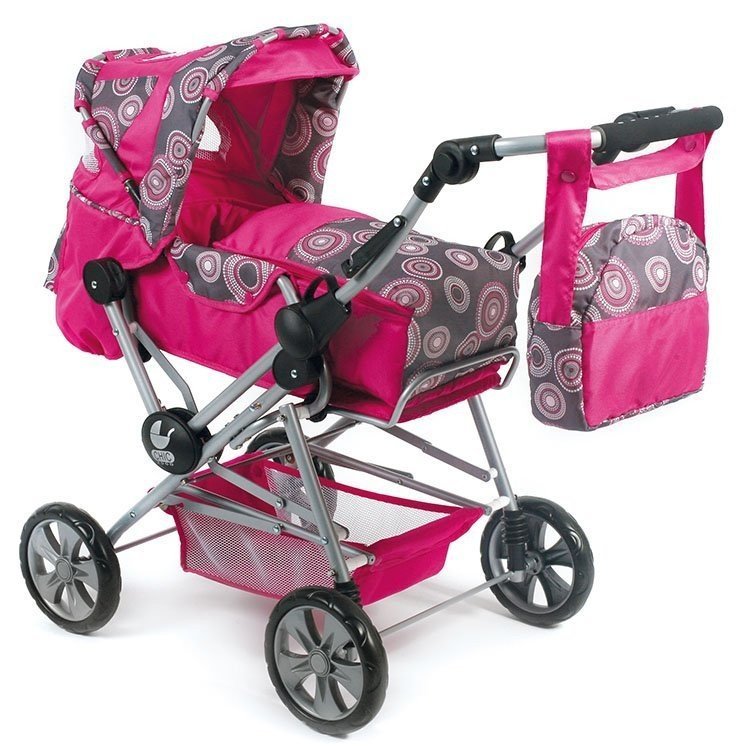 Landau de poupée Road Star 85 cm - Bayer Chic 2000 - Motif fuchsia et perles