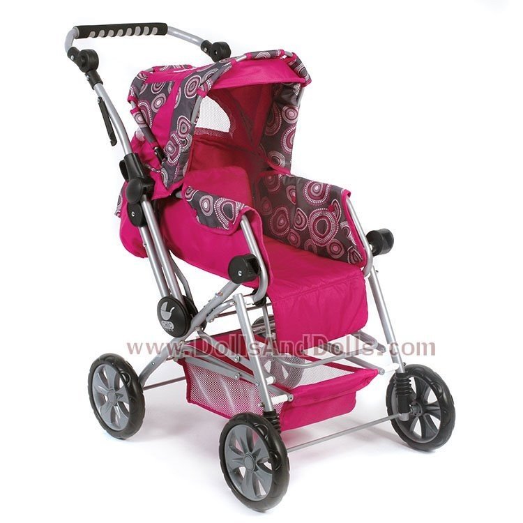Landau de poupée Road Star 85 cm - Bayer Chic 2000 - Motif fuchsia et perles