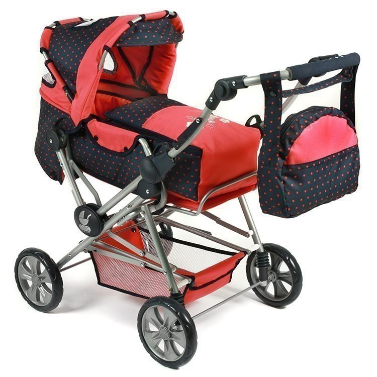 Landau de poupée Road Star 85 cm - Bayer Chic 2000 - Marine-Corail à pois
