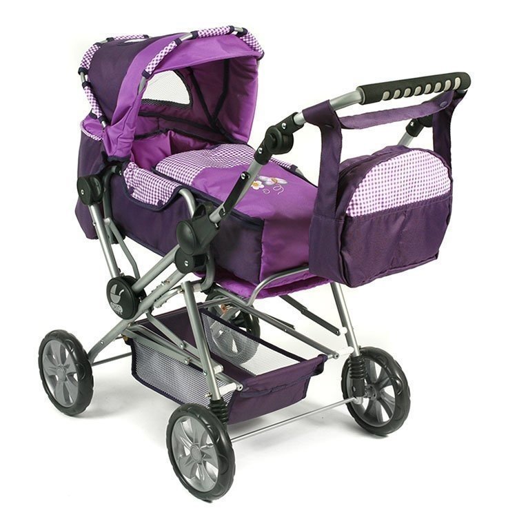 Landau de poupée Road Star 82 cm - Bayer Chic 2000 - Carreaux et violet avec papillon