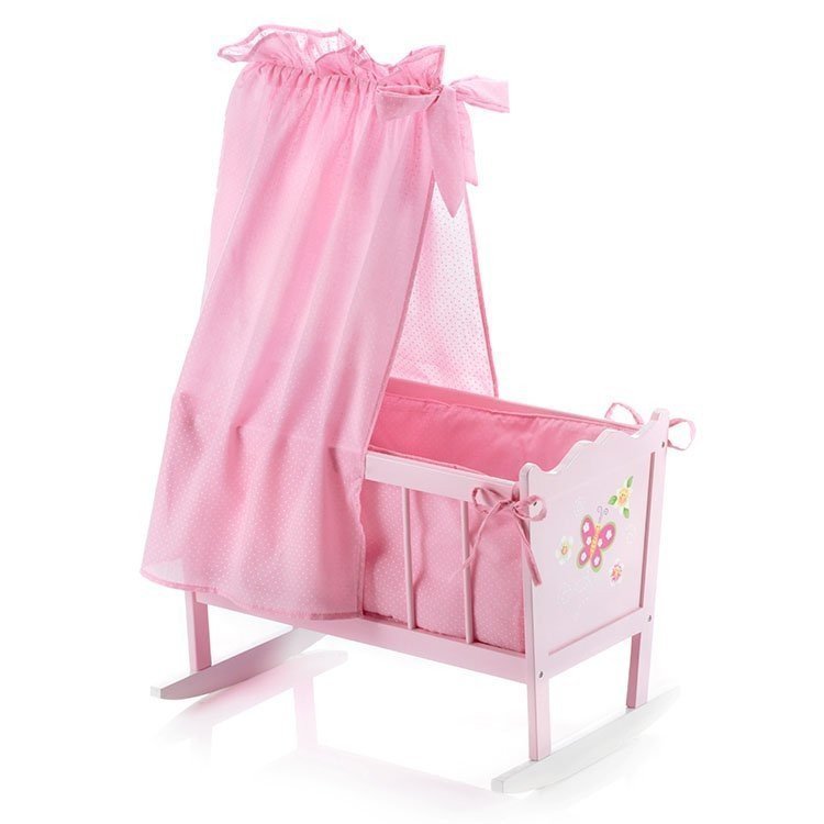 Cuna Chic de madera Rosa con mariposa