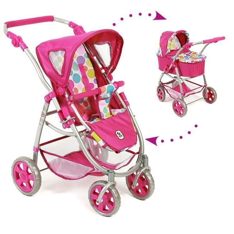 Emotion 2 en 1 landau de poupée 77 cm - Combinaison chaise et nacelle - Bayer Chic 2000 - Fuchsia et bulles colorées