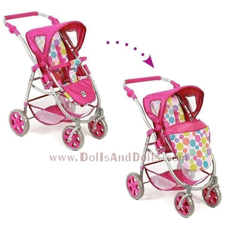 Emotion 2 en 1 landau de poupée 77 cm - Combinaison chaise et nacelle - Bayer Chic 2000 - Fuchsia et bulles colorées