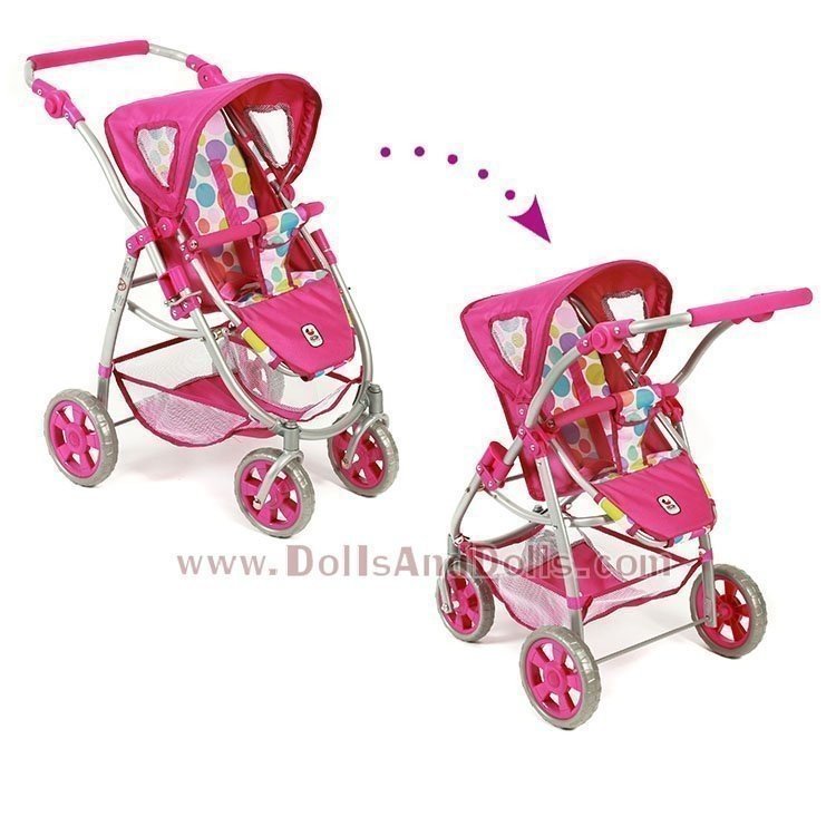 Emotion 2 en 1 landau de poupée 77 cm - Combinaison chaise et nacelle - Bayer Chic 2000 - Fuchsia et bulles colorées
