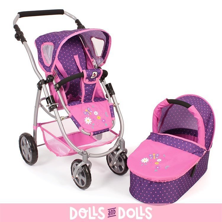 Emotion 2 en 1 landau de poupée 77 cm - Combinaison chaise et nacelle - Bayer Chic 2000 - Dots Purple Pink