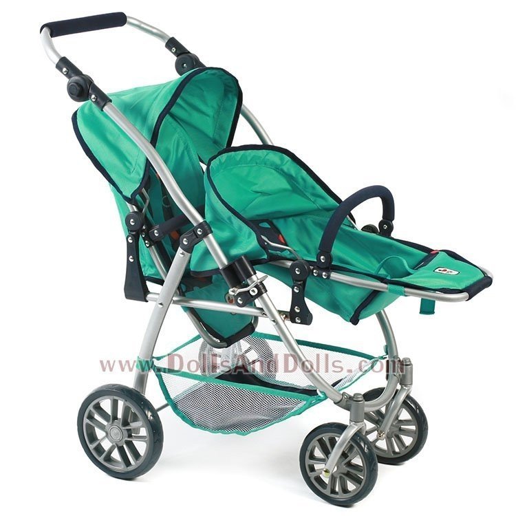Poussette Vario twin 79 cm pour poupées - Bayer Chic 2000 - Vert et Marine avec cercles