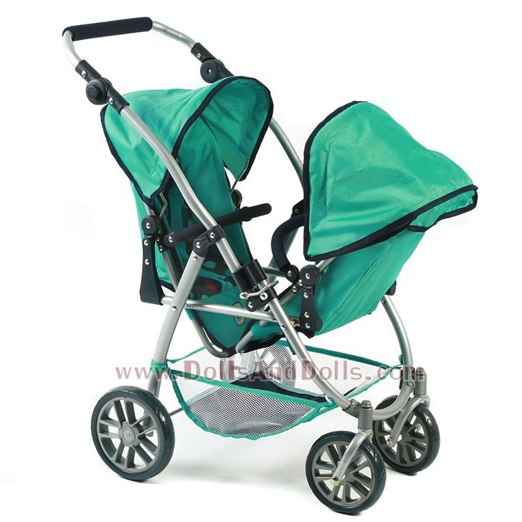 Poussette Vario twin 79 cm pour poupées - Bayer Chic 2000 - Vert et Marine avec cercles