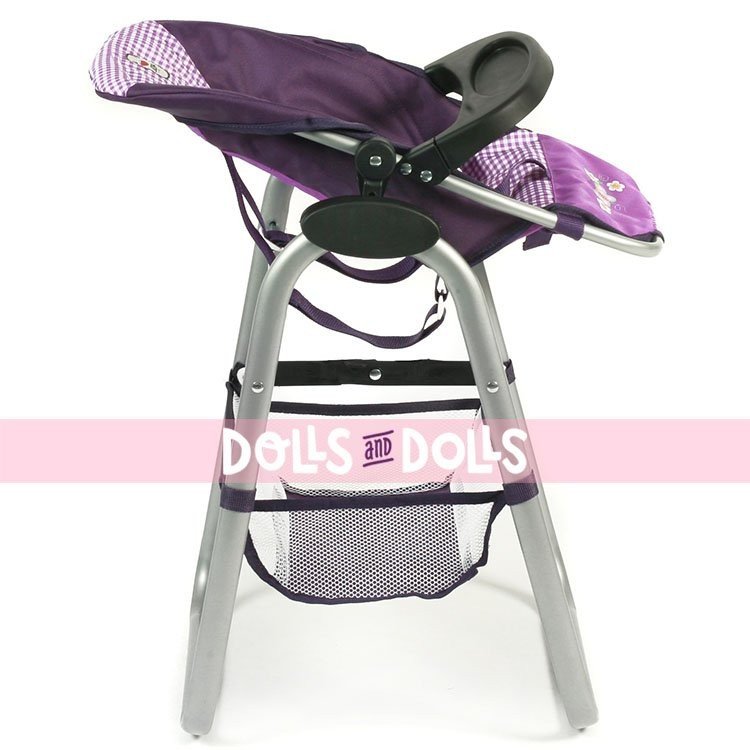 Chaise haute pour poupées jusqu'à 55 cm - Bayer Chic 2000 - Carreaux et violet avec papillon