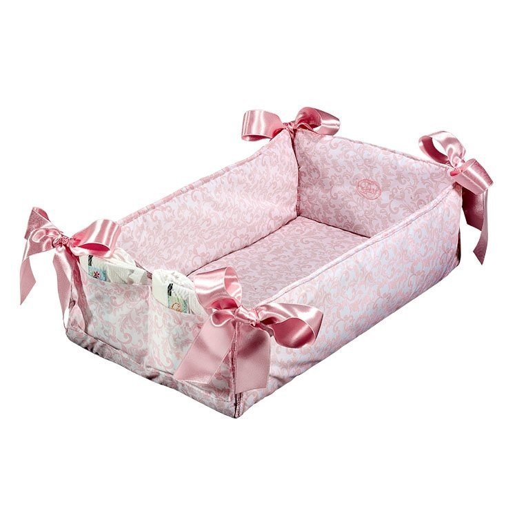 Compléments pour poupée Así - Table à langer avec deux poches en cachemire rose-blanc