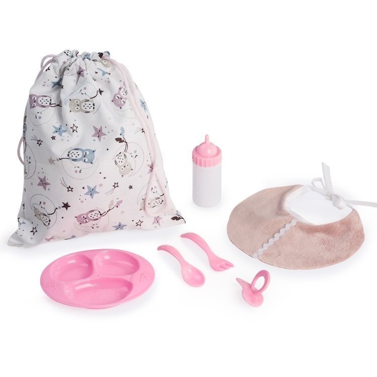 Compléments pour poupée Así 43 cm - Ensemble bavoir et sac avec accessoires d'alimentation