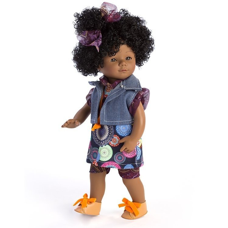 Poupée D'Nenes 34 cm - Afroamerican Marieta avec robe imprimée