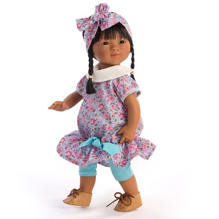 Poupée D'Nenes 34 cm - Marieta asiatique avec robe imprimée fleurs