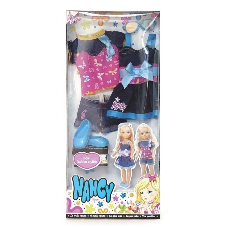Tenue de poupée Nancy 43 cm - Noeud Fashion Stylish - Bleu et fuchsia