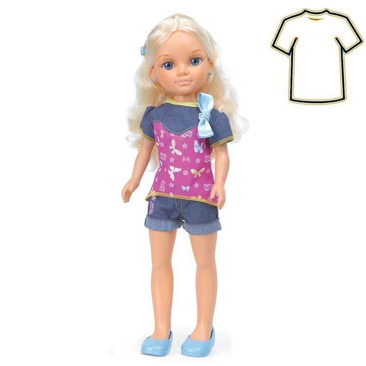 Tenue de poupée Nancy 43 cm - Noeud Fashion Stylish - Bleu et fuchsia