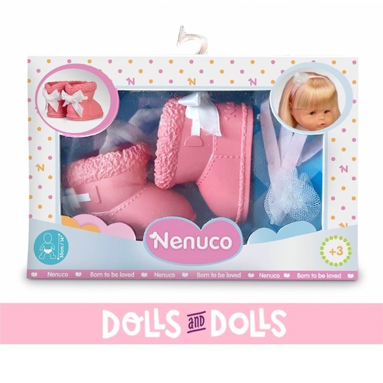 Chaussures et accessoires pour poupée Nenuco 35 cm - Bottes d'hiver roses avec bandeau