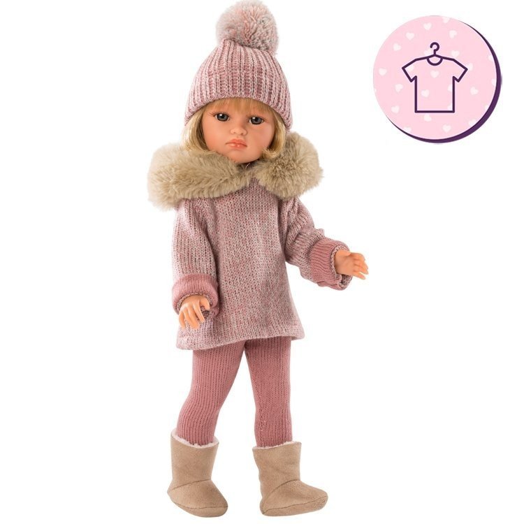 Vêtements pour poupées Llorens 37 cm - Ensemble tricot rose avec bonnet et chaussons