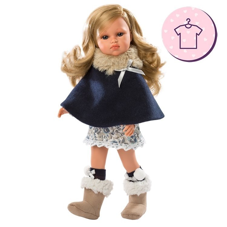 Vêtements pour poupées Llorens 37 cm - Robe à imprimé floral avec cape bleue et chaussons