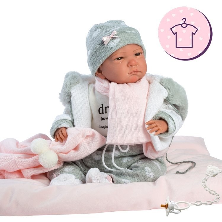 Vêtements pour poupées Llorens 42 cm - Tenue grise avec coeurs