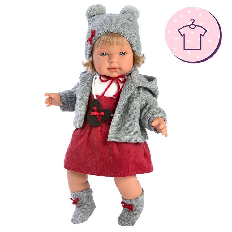 Vêtements pour poupées Llorens 42 cm - Salopette rouge avec veste, chapeau et chaussons