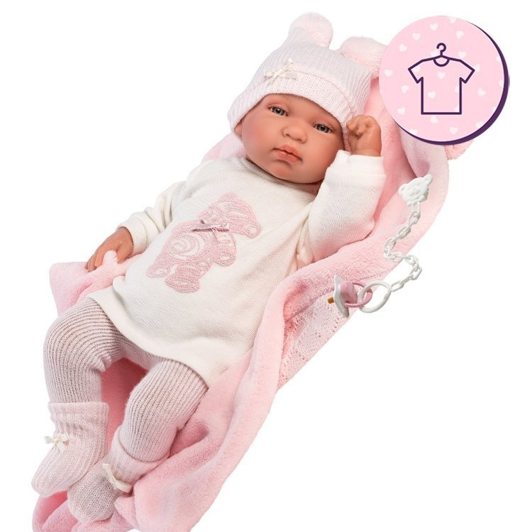 Vêtements pour poupées Llorens 44 cm - Tenue ours rose avec chapeau et chaussons