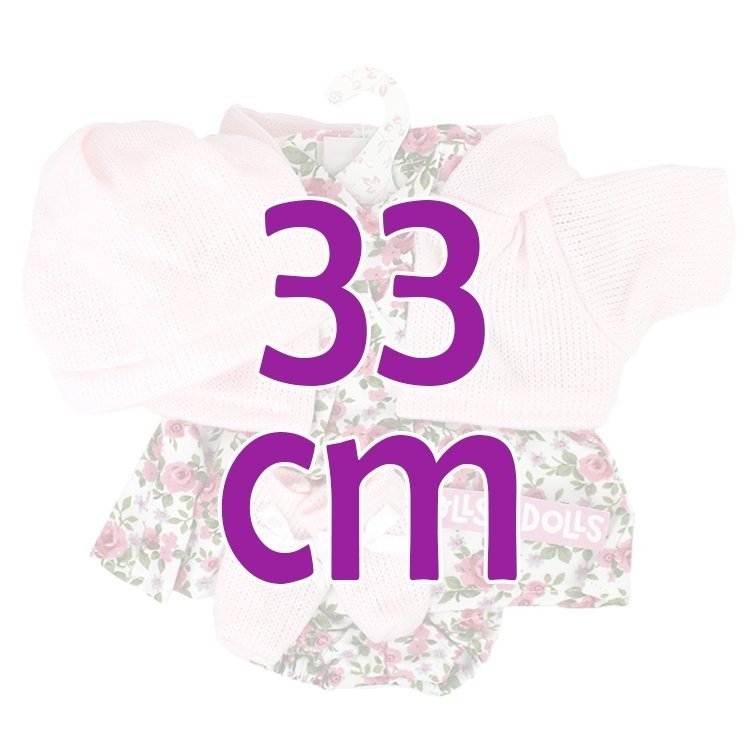 Vêtements pour poupées Llorens 33 cm - Ensemble imprimé fleurs roses avec veste rose, bottines et chapeau