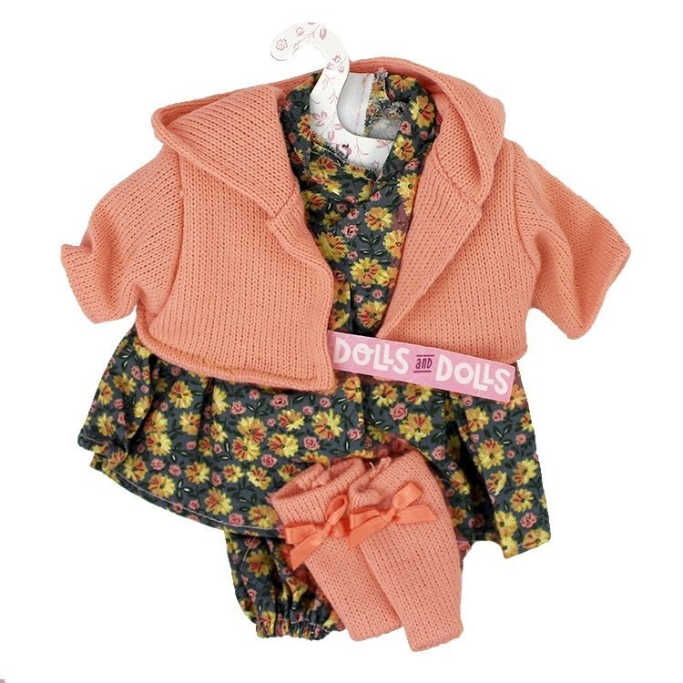 Vêtements pour poupées Llorens 33 cm - Ensemble imprimé fleuri avec veste et chaussons saumon