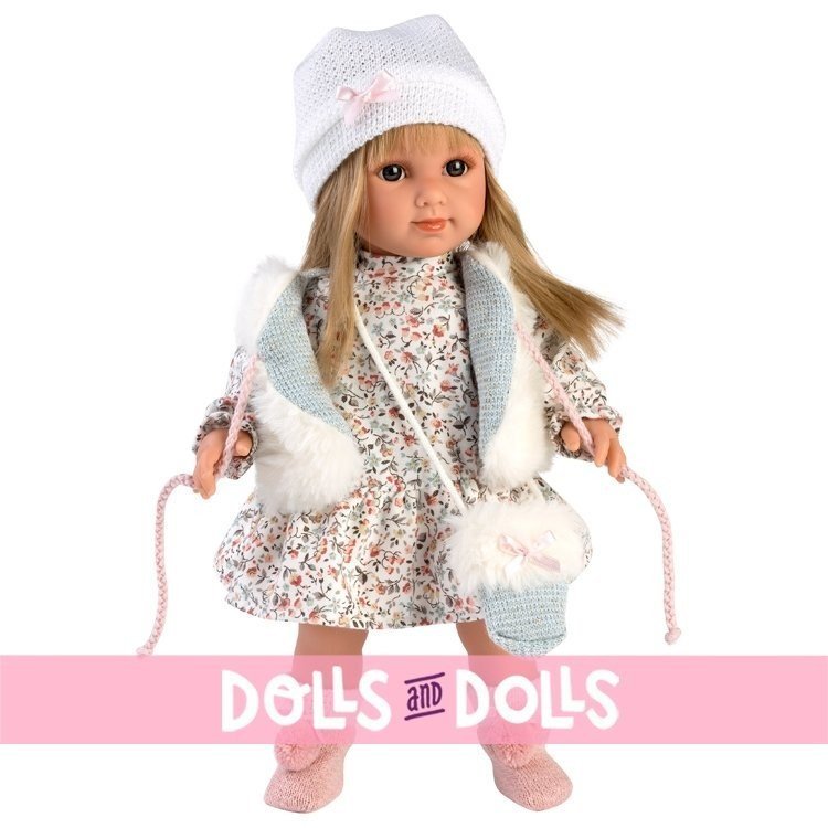 Poupée Llorens 35 cm - Elena avec robe à fleurs et gilet blanc