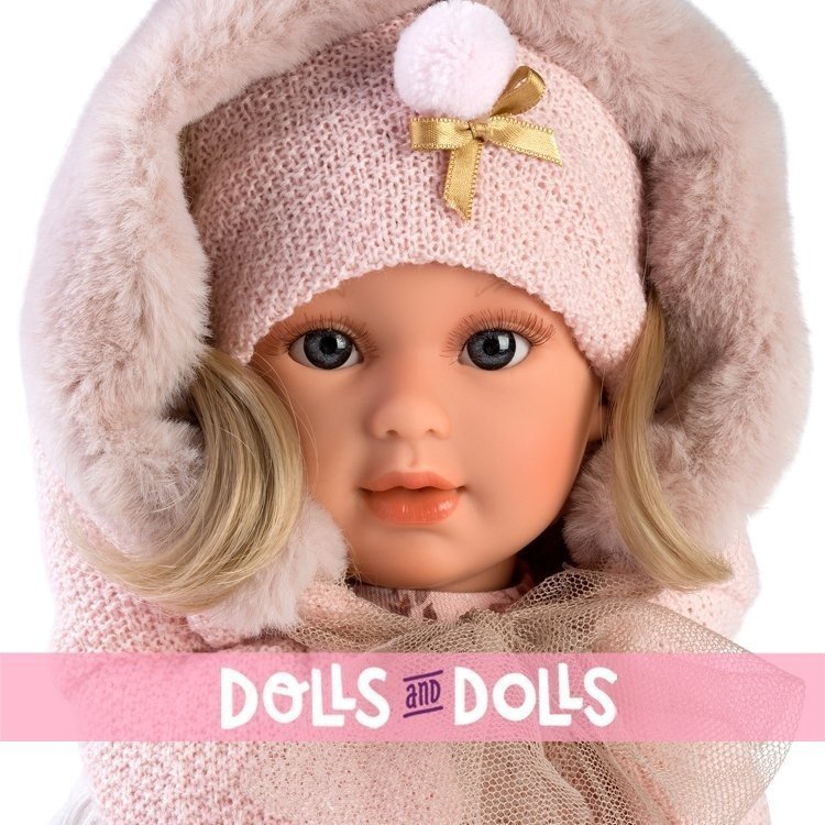 Poupée Llorens 40 cm - Lucía avec robe et gilet à fleurs roses
