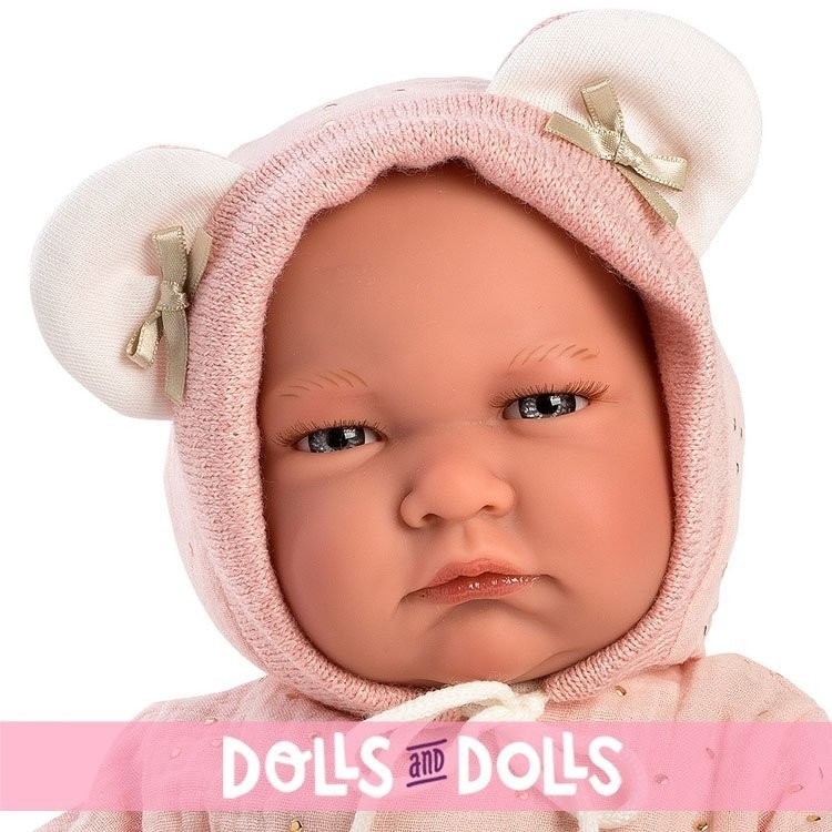 Poupée Llorens 42 cm - Newborn Crying Lala avec berceau tressé