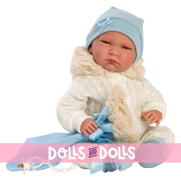 Poupée Llorens 42 cm - Newborn Crying Lalo avec siège bébé bleu
