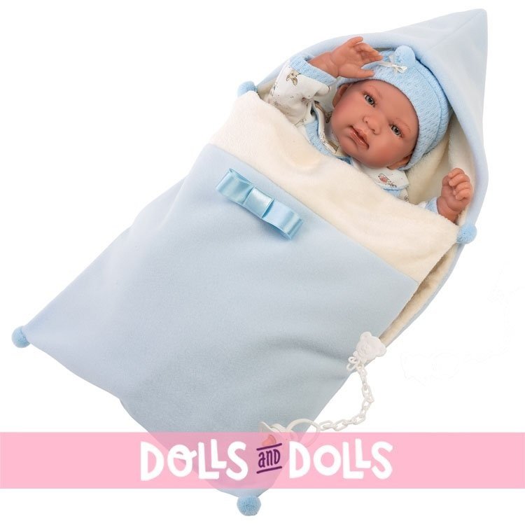 Poupée Llorens 44 cm - Newborn Crying Tino avec sac de couchage-sac