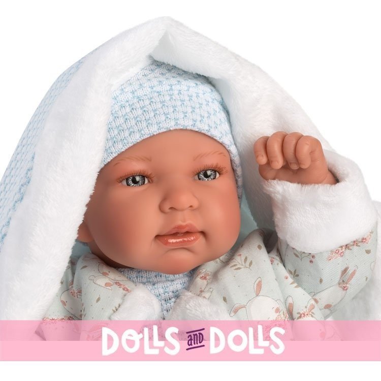 Poupée Llorens 44 cm - Newborn Crying Tino avec couverture bleue