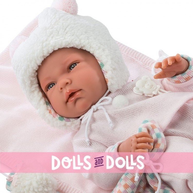 Poupée Llorens 40 cm - Nica avec tenue rose et couverture