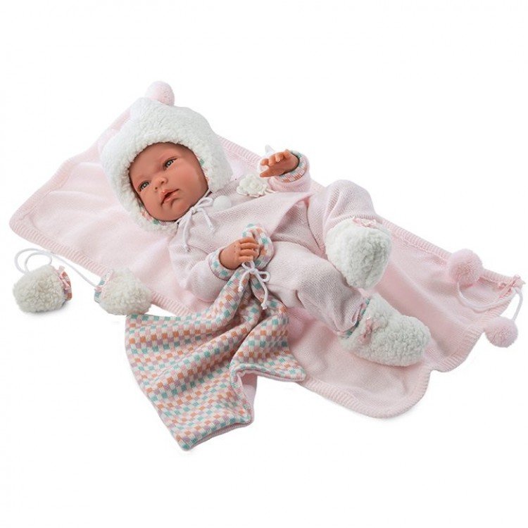 Poupée Llorens 40 cm - Nica avec tenue rose et couverture