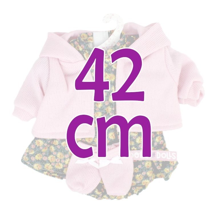 Vêtements pour poupées Llorens 42 cm - Ensemble imprimé fleuri avec veste rose et chaussons