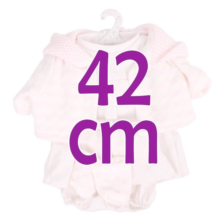 Vêtements pour poupées Llorens 42 cm - Ensemble imprimé bandes et pois avec veste rose et bottines