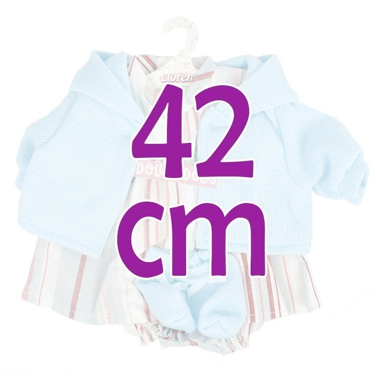 Vêtements pour poupées Llorens 42 cm - Ensemble imprimé bleu avec veste et chaussons