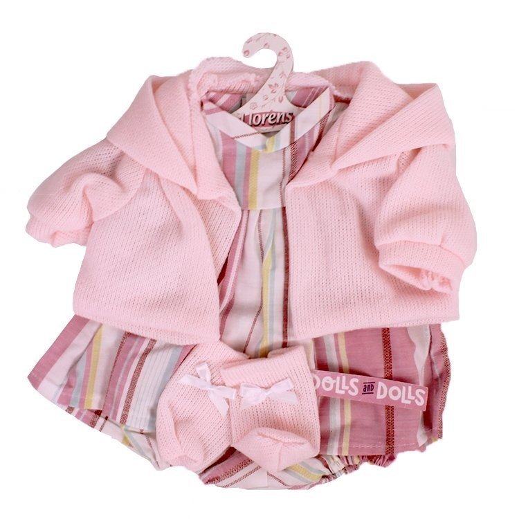 Vêtements pour poupées Llorens 42 cm - Ensemble imprimé rose avec veste et chaussons