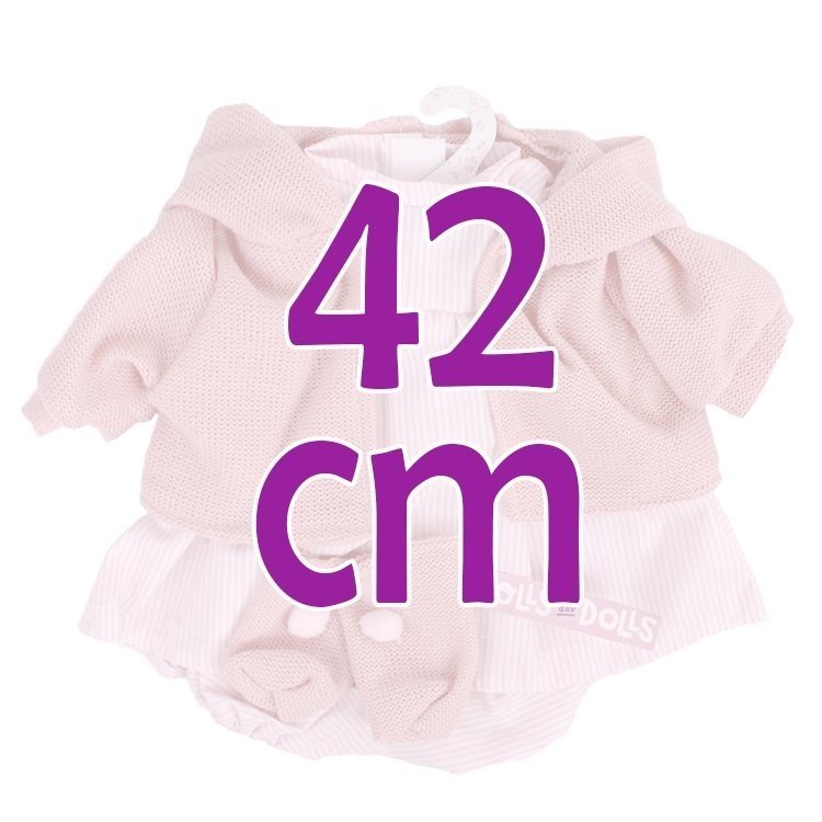 Vêtements pour poupées Llorens 42 cm - Ensemble imprimé bandes avec veste rose et bottines