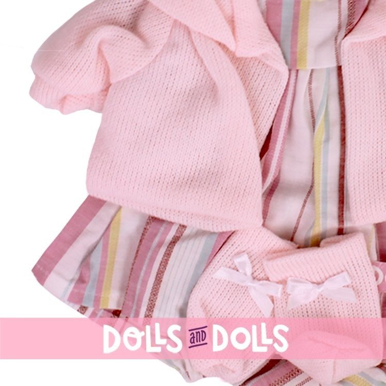 Vêtements pour poupées Llorens 42 cm - Ensemble imprimé rose avec veste et chaussons
